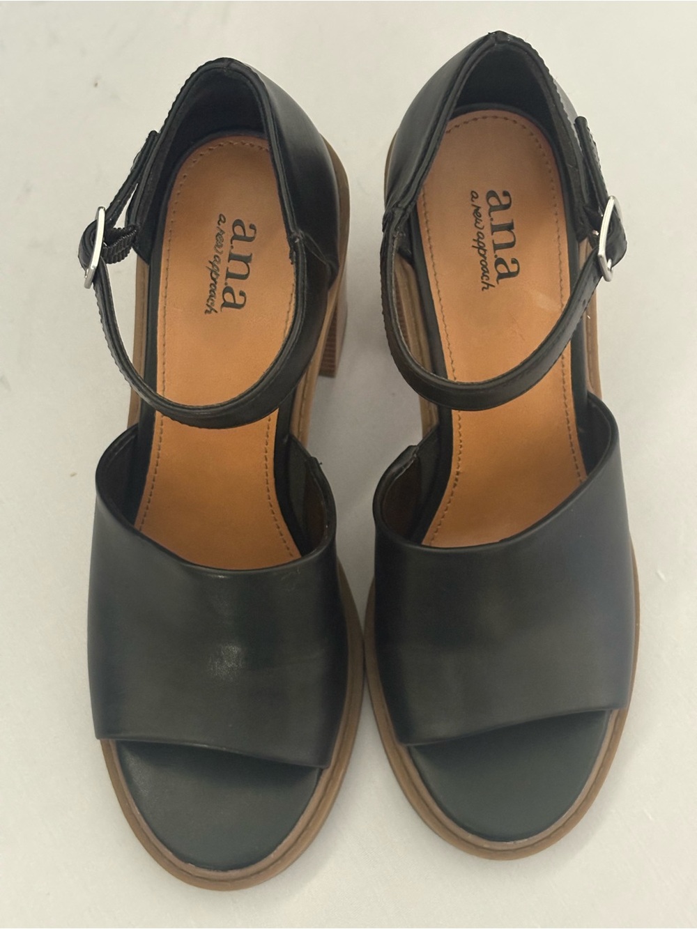 a.n.a Black Open-Toe Platform Sandals with Ankle Strap